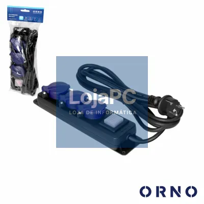 Extensão Elétrica 3x Schuko C/ Interruptor 3m IP44 ORNO