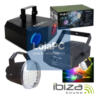 PACK PROJETOR 88 LEDS, ESTROBOSCÓPIO 10W E LASER 55MW IBIZA
