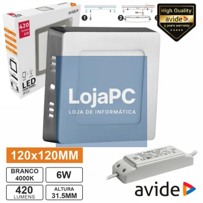 Painel LEDS Quadrado Superfície 6W 120mm 4000K 420lm AVIDE