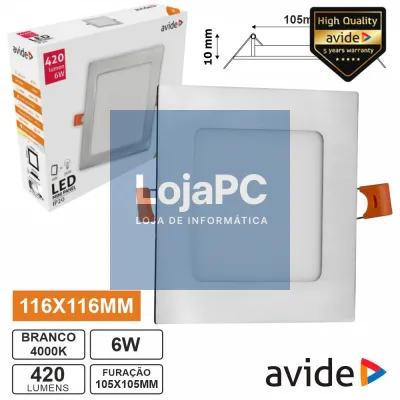 Painel LEDS Quadrado 6W 116mm 4000K 420lm AVIDE