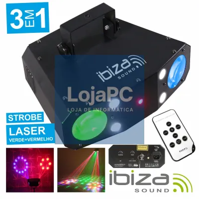 PROJETOR LUZ C/ LED RGBW 20W E LASER VERM/VERDE MIC IBIZA