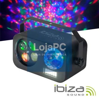 Projetor LED 3em1 Astro Gobo Strobe RGBW DMX IRC IBIZA