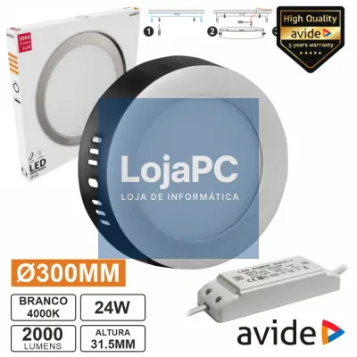 Painel LEDS Redondo Superfície 24W 300mm 4000K 2000lm AVIDE