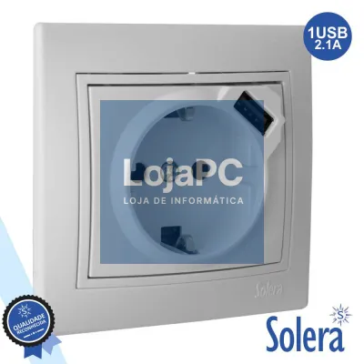 TOMADA ELÉTRICA ENCASTRAR C/ TERRA E 1USB 5V 2.1A SOLERA