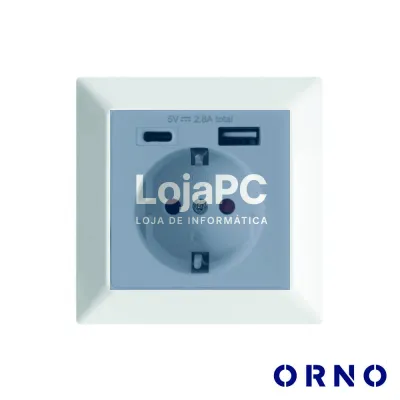Tomada Elétrica C/ 1 Porta USB-A + 1 Porta USB-C ORNO