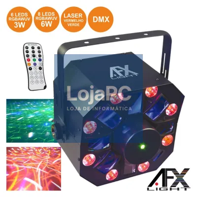 PROJETOR LUZ C/ 6 LEDS 3W RGBAW-UV +8LEDS LASER DMX AFXLIGHT
