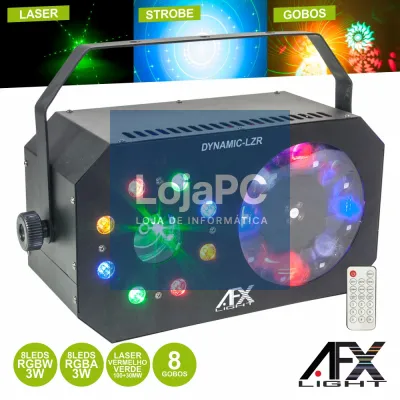 PROJETOR LUZ 8 LEDS 3W RGBW GOBO STROBE LASER AFXLIGHT