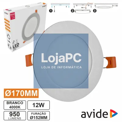 Painel LEDS Redondo 12W 170mm 4000K 950lm AVIDE