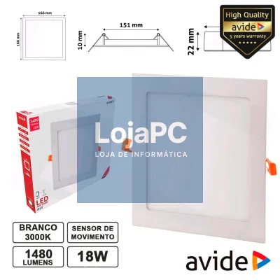 PAINEL LEDS QUADRADO 18W 220MM 3000K 1480LM AVIDE