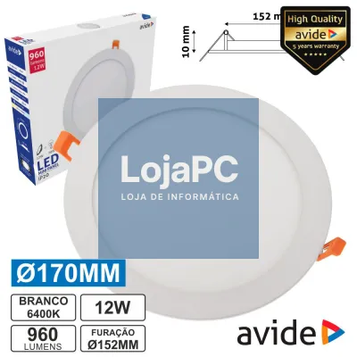 PAINEL LEDS REDONDO 12W 170MM 6400K 960LM AVIDE