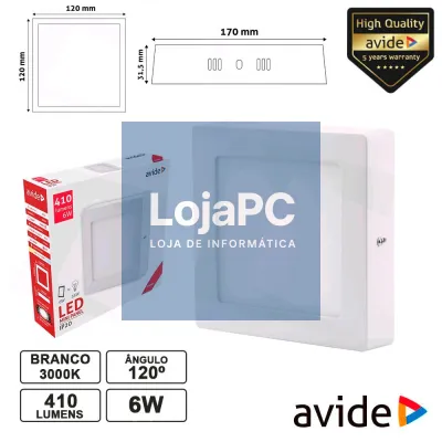 PAINEL LEDS QUADRADO SUPERFÍCIE 6W 120MM 3000K 410LM AVIDE