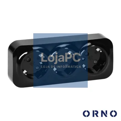 Tomada Elétrica Superfície 3x Schuko Preta ORNO