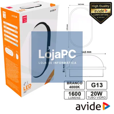 PAINEL LEDS OVAL 20W 270X145MM 4000K 1600LM IP65 AVIDE