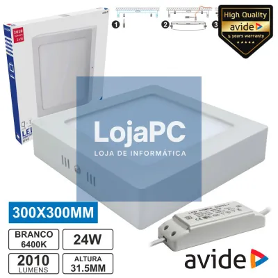 PAINEL LEDS QUADRADO SUPERFÍCIE 24W 300MM 6400K 2010LM AVIDE
