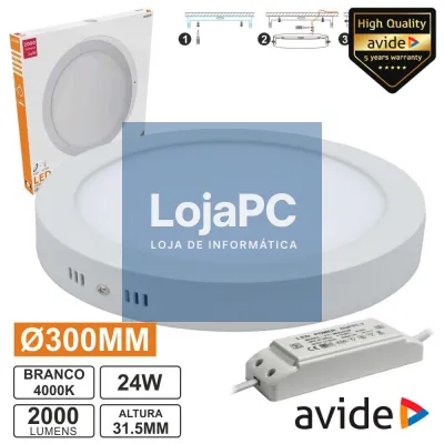 PAINEL LEDS REDONDO SUPERFÍCIE 24W 300MM 4000K 2000LM AVIDE