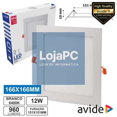 PAINEL LEDS QUADRADO 12W 166MM 6400K 960LM AVIDE