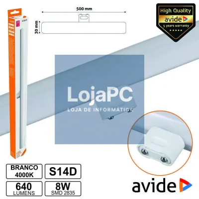 LÂMPADA TUBULAR 8W 50CM LEDS S14d 4000K 640LM AVIDE