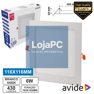 PAINEL LEDS QUADRADO 6W 116MM 6400K 430LM AVIDE