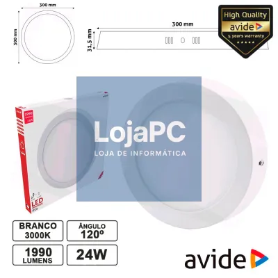 PAINEL LEDS REDONDO SUPERFÍCIE 24W 300MM 3000K 1990LM AVIDE