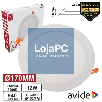 PAINEL LEDS REDONDO 12W 170MM 3000K 940LM AVIDE