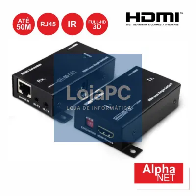 RECEPTOR E TRANSMISSOR HDMI VIA RJ45 CAT5/6  50M IR ALPHANET