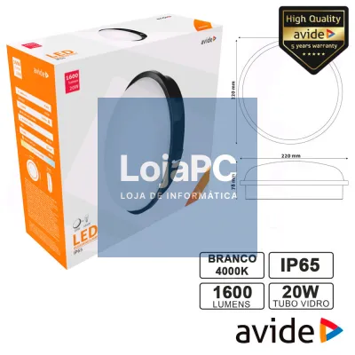PAINEL LEDS REDONDO 20W 220MM 4000K 1600LM IP65 AVIDE