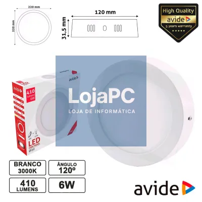 PAINEL LEDS REDONDO SUPERFÍCIE 6W 120MM 3000K 410LM AVIDE