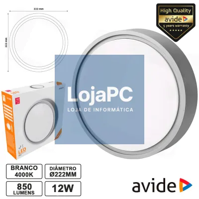 PAINEL LEDS REDONDO 12W 222MM 4000K 850LM IP54 AVIDE
