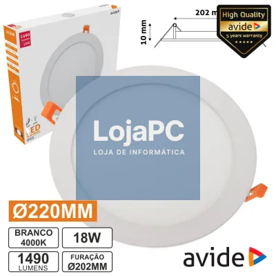 PAINEL LEDS REDONDO 18W 220MM 4000K 1490LM AVIDE