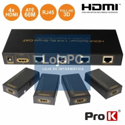 RECEPTOR E TRANSMISSOR HDMI VIA RJ45 CAT5/6 PROK