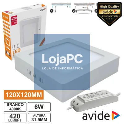 PAINEL LEDS QUADRADO SUPERFÍCIE 6W 120MM 4000K 420LM AVIDE