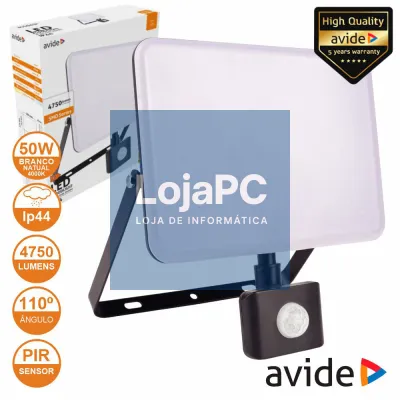 Foco LED 50W 230V C/ Sensor 4000K 4750lm Preto IP44 AVIDE