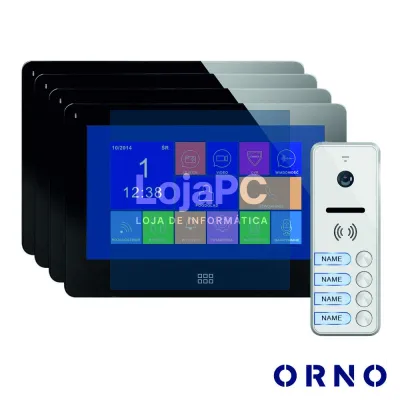 Vídeo Porteiro C/ 4 Lcd 7" Cores LEDS Preto ORNO