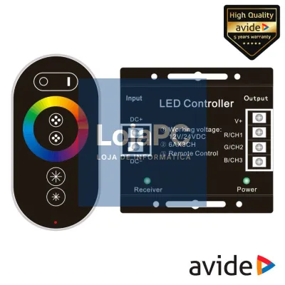 Controlador P/ Fita LEDS RGB 12V C/ Comando Touch AVIDE