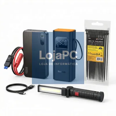 Kit C/ Arrancador bat + Compressor + Lanterna + Abraçadeiras