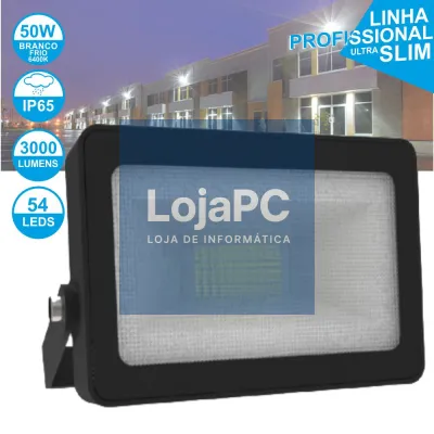 FOCO LED 50W 230V BRANCO FRIO 3000LM IP65 SLIM PRETO