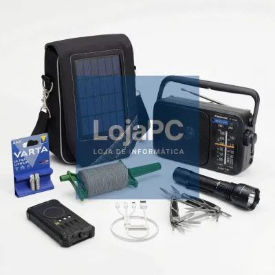 Kit C/ Bolsa Solar + Powerbank + Rádio + Lanterna + Cabo USB