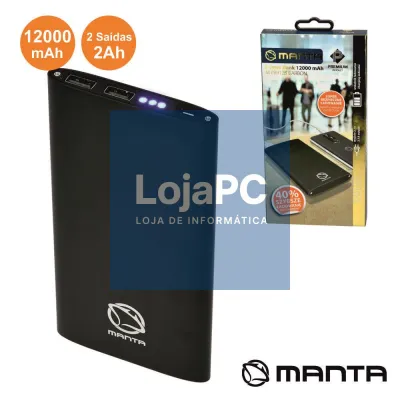 POWERBANK 12000MA C/ FICHA MICRO USB PRETO MANTA