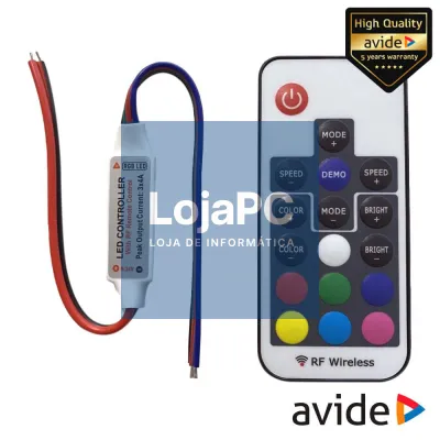 Controlador P/ Fita LEDS RGB 12V C/ Comando AVIDE