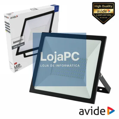 Foco LED 100W 230V 6400K 8000lm Preto IP65 AVIDE