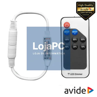 Controlador P/ Fita LEDS Monocor 12/24V 12A C/ Comando AVIDE