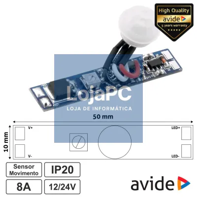 Controlador Mini Sens. Movimento p/ Fita LED 12/24V 8A AVIDE