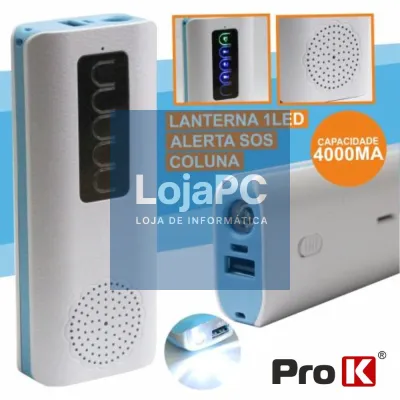 POWERBANK 4000MA C/ COLUNA BLUETOOTH + LANTERNA E SOS PROK