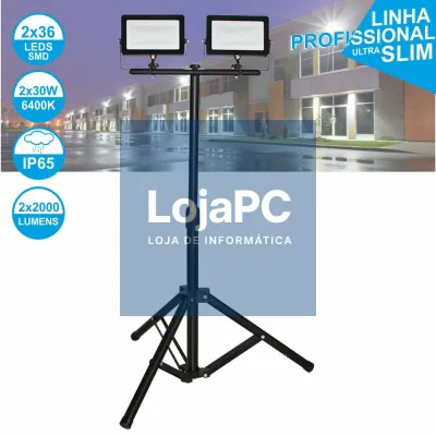 FOCOS LED 2X30W 230V BRANCO FRIO 4000LM C/ TRIPÉ