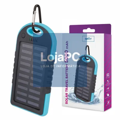 Powerbank 5000mAh Azul C/ Painel Solar E 2 USB