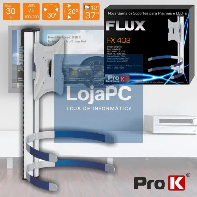 SUPORTE LCD/PLASMA 12/37" PAREDE C/2 FIXADORES 25KG PROK