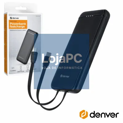 Powerbank 10000mAh PD 20W C/ cabos USB-C e Lightning DENVER