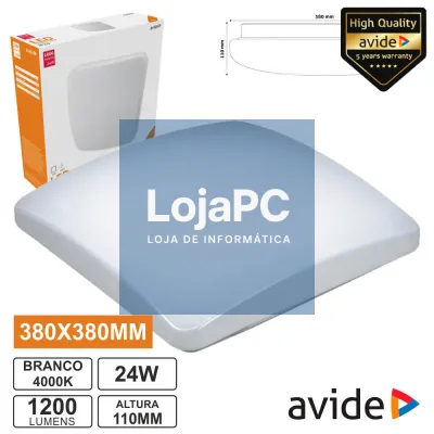 PAINEL LED QUADRADO APLIQUE 24W 380MM 4000K 1600LM AVIDE