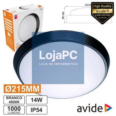 PAINEL LED REDONDO APLIQUE 14W 215MM 4000K 1000LM IP54 AVIDE