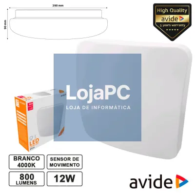 PAINEL LED QUADRADO APLIQUE 12W 90MM 4000K 800LM AVIDE